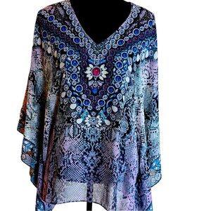 BELLE BY KIM GRAVEL JEWELED MEDALLION BOHEMIAN FAIRY-CORE PONCHO SZ LG